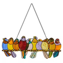 Multi Stained Glass Birds on a Wire Window Panel - €49,12 EUR