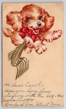 Handmade Hand Cut Die-cut Applique Puppy Dog Red Bow Randolph MA Postcard C24 - £10.23 GBP