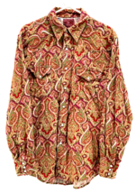Lucky Brand Shirt Women&#39;s Medium Corduroy Paisley Long Sleeve Pearl Snap Buttons - £23.52 GBP