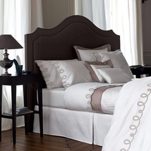 Yves Delorme White Queen Duvet Set 3 PC Taupe Scrolling Embroidery Italics NEW - £291.71 GBP