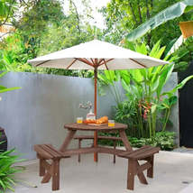 Wooden Picnic Table – Cedar Wood Round Outdoor Table Built-in Umbrella Hole - £197.07 GBP