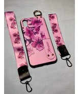 iPhone XS Max With 2 lanyards Pink Floral Bling Rhinestones On Edge NEW - £10.16 GBP