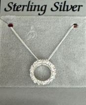 925 Sterling Silver Eternity Circle Pendant Necklace Brilliant Cubic Zirconias - £10.45 GBP