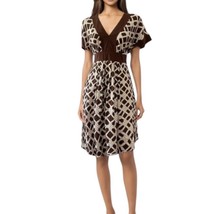 Banana Republic Silk Chain Link Print Dress 2010s Size 4 Brown Cream Office - $370.75 MXN