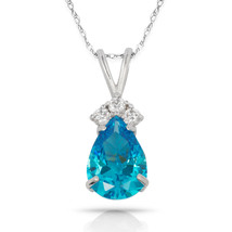 3.70 CT Blue Topaz Pear Shape 4 Stone Gemstone Pendant &amp; Necklace14K W Gold - £122.28 GBP