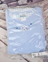 Kittens Large Flannel Waffle 2 Pc Pajama Set NOS Blue Color Embroidered Flowers - £35.57 GBP