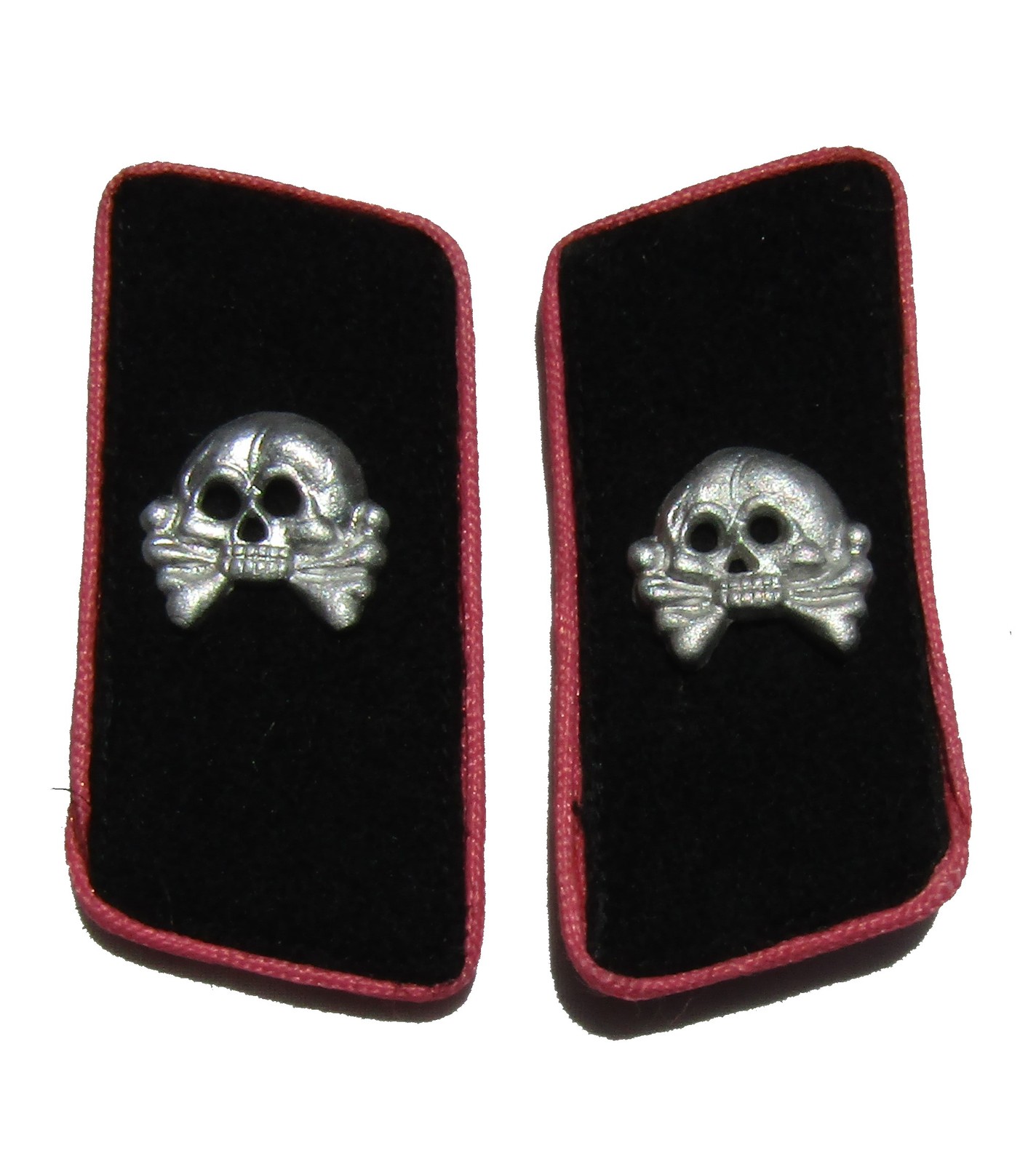 German WW2 Army panzer collar tabs. Black with pink piping and skulls.  - $20.00