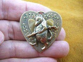 (b-mou-1) little blind Mouse walking on heart + flowers brass pin pendant mice - £14.18 GBP