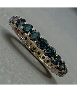 14K White Gold Round Eternity U Shape Blue Diamond Bridal Ring Size 7 - $2,375.98