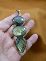 (J208-12) green yellow Labradorite oval art deco gemstone stone Silver PENDANT - £70.99 GBP