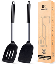 Pack of 2 Silicone Solid Turner,Non Stick Slotted Kitchen Spatulas,High Heat Res - £15.17 GBP