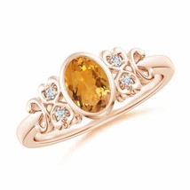 ANGARA Vintage Style Bezel-Set Oval Citrine Ring with Diamonds - £517.26 GBP