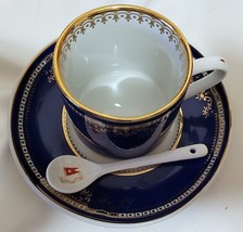 RMS Titanic 1st Class VIP 6 Oz Coffee Cup Saucer &amp; Spoon with Gold - $56.95