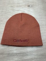Vintage Y2K Rare Carhartt Spell Out Salmon Red Knit Beanie Hat Cap - £15.62 GBP