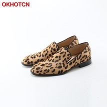 OKHOTCN Leopard Prints Loafers Men Velvet Casual Shoes Men Flats Plus Size Men P - £110.31 GBP