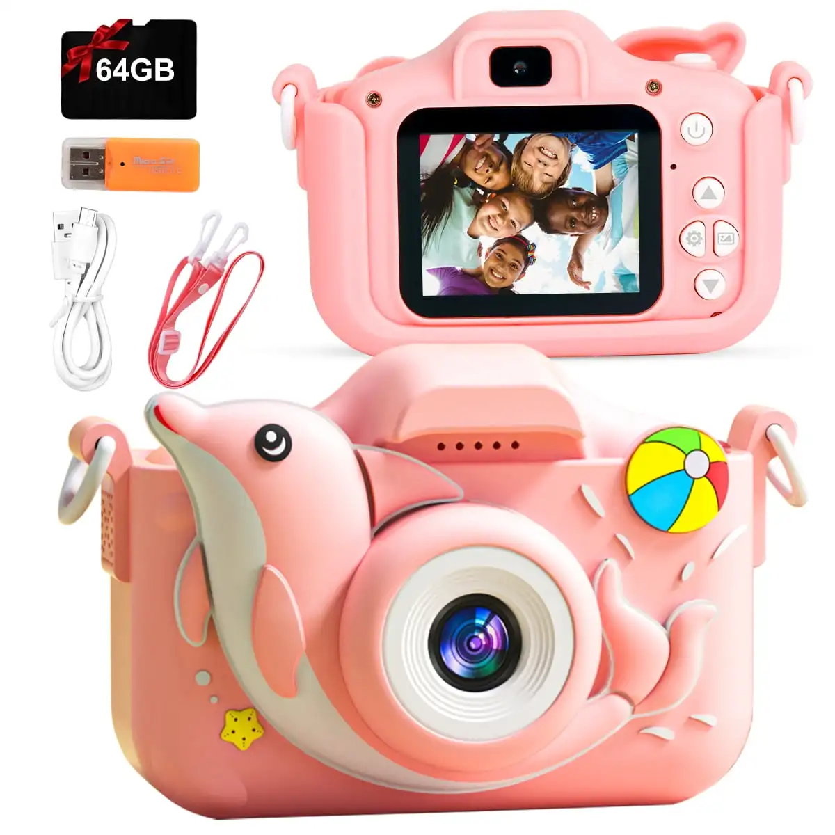 Cartoon Dolphin Kids Camera 1080P HD Toddler Digital Video Camera 2 Inch - £30.73 GBP