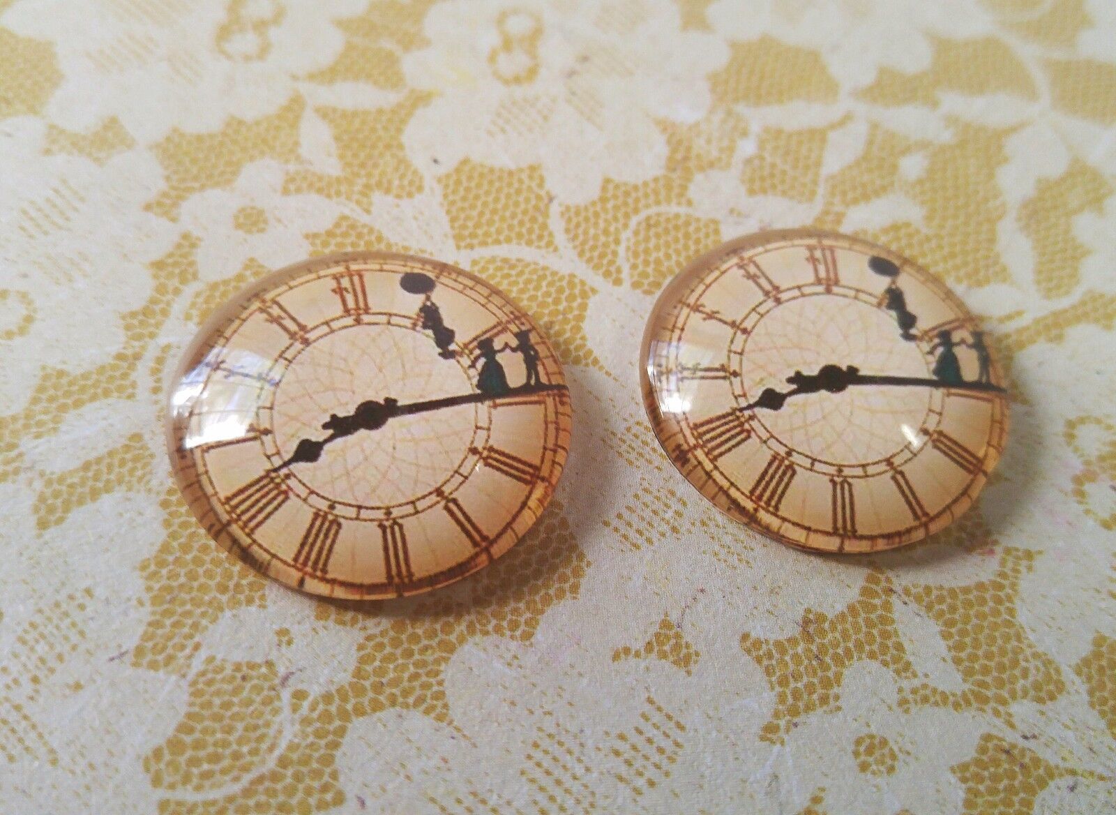 2 Glass Cabochons Glass Flatbacks 25mm Peter Pan Flat Glass Circles Domed - $1.86