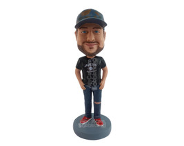 Custom Bobblehead Handsome dude wearing t-shirt and ripped jeans and fashonable  - £71.12 GBP