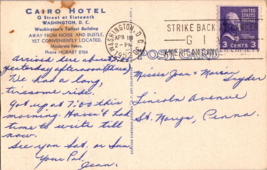 Vtg Postcard, Cairo Hotel, Washington&#39;s Tallest Bldg. Washington D.C. PM 1952 - £5.33 GBP
