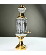 Antique Dispensing Decanter Ribbed Clear Glass Gold Mini Faucet And Acce... - $199.99