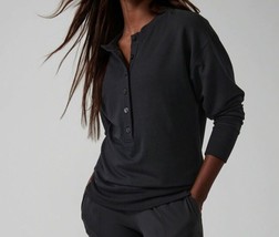 Athleta Balance Henley Sweatshirt Black Long Sleeve Pullover Top 985543 ... - $325.94 MXN