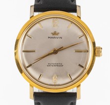 Marvin Gold-Plated Orologio Automatico W/ Pelle Fascia Cal #777 - £593.52 GBP