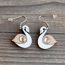 Crystal Swan Wooden Earrings with crystal, Unique gifts for women,Wooden jewelry - £21.62 GBP