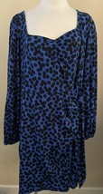 Ava &amp; Viv Womens Plus Size Long Sleeve Faux Wrap Dress 2X Blue Black Dots NWT - £15.64 GBP
