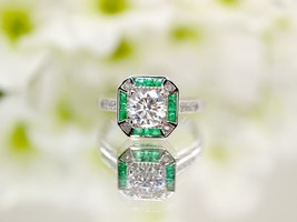 1.35Ct Art Deco Baguette Green Emerald Simulated Diamond Women Engagement Ring - £43.95 GBP