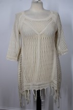 Angel of the North M Beige Crochet Fringe Tunic Top Anthropologie - £26.91 GBP