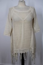 Angel of the North M Beige Crochet Fringe Tunic Top Anthropologie - £25.56 GBP