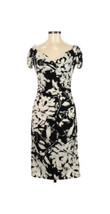 Jessica Howard Sz 6 Black Ivory Floral Dress Ruched Side Faux Wrap Cap Sleeve - £21.96 GBP