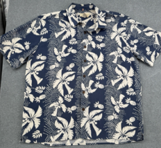 Men’s Hawaiian Shirt Palm Leaf Print Blue White Cotton Short Sleeve XL F... - $26.72