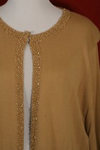 ALAIN WEIZ NWT Women&#39;s Plus 24 Knit Sweater Beaded Trim Camel Gold 3/4 S... - £20.57 GBP