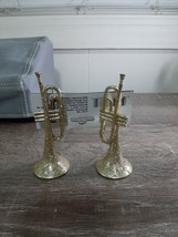 Christmas Ornament Set Of 2 Glittery Gold Trumpet Instruments. - £10.86 GBP