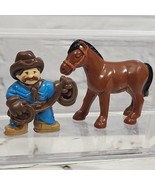 Vintage Lincoln Logs Mini Figures Lot Of 2 Rodeo Cowboy With Brown Horse  - $9.89