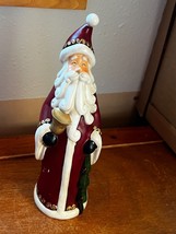 Resin Red &amp; White Smug Santa Claus Ringing Bell &amp; Holding Christmas Tree Holiday - £8.87 GBP