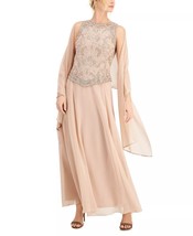 J KARA Beaded Gown &amp; Chiffon Scarf Blush/Multi Size 14 $269 - £110.96 GBP