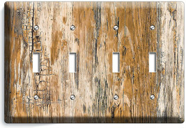 RUSTIC BEACHWOOD AGED WORN OUT WOOD 4 GANG LIGHT SWITCH PLATE BEDROOM RO... - £15.60 GBP