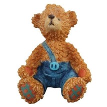 Blue Jeans Teddy Bear Figurine Sitting Resin Made in China 3&quot; Pot Plant Decor - £2.33 GBP