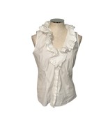 Lafayette 148 New York White Sleeveless Ruffled Scoop Neck Fitted Blouse... - $48.82