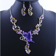 JAVRICK 1 Set Party Wedding Gift Rhinestone Necklace Earrings Butterfly Jewelry  - £18.86 GBP