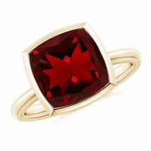 ANGARA Bezel-Set Solitaire Cushion Garnet Ring for Women in 14K Solid Gold - £1,092.08 GBP