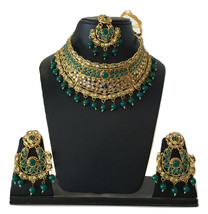 Schmuck-Set Halskette Ohrringe Damen Anhänger Maang Tikka Hochzeit Gold - £33.00 GBP
