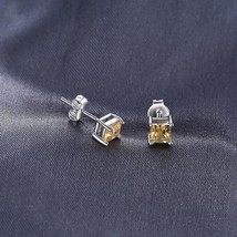 4mm Princess Lab-Created Citrine Solitaire Stud Earrings 14K White Gold Plated - £58.47 GBP