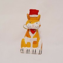 Wooden Cat Ornament Heart Santa Hat Orange White 4&quot; Sitting Animal Wood - £11.73 GBP