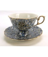 Blue Royal Paisley Porcelain Footed Cup and Saucer, Bone China, Scallope... - $33.42 CAD