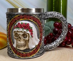 Ebros Love Never Dies Bride &amp; Groom Skulls W/ Rose Wreaths Scroll 2-Side... - $24.99