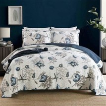 Coastal Navy Coverlet Coastal Bedding Set Sea Shell Conch Coral Starfish - $153.94