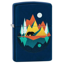 Zippo Lighter - Geometric Bear and Mountains Navy Blue Matte - 855293 - $28.16